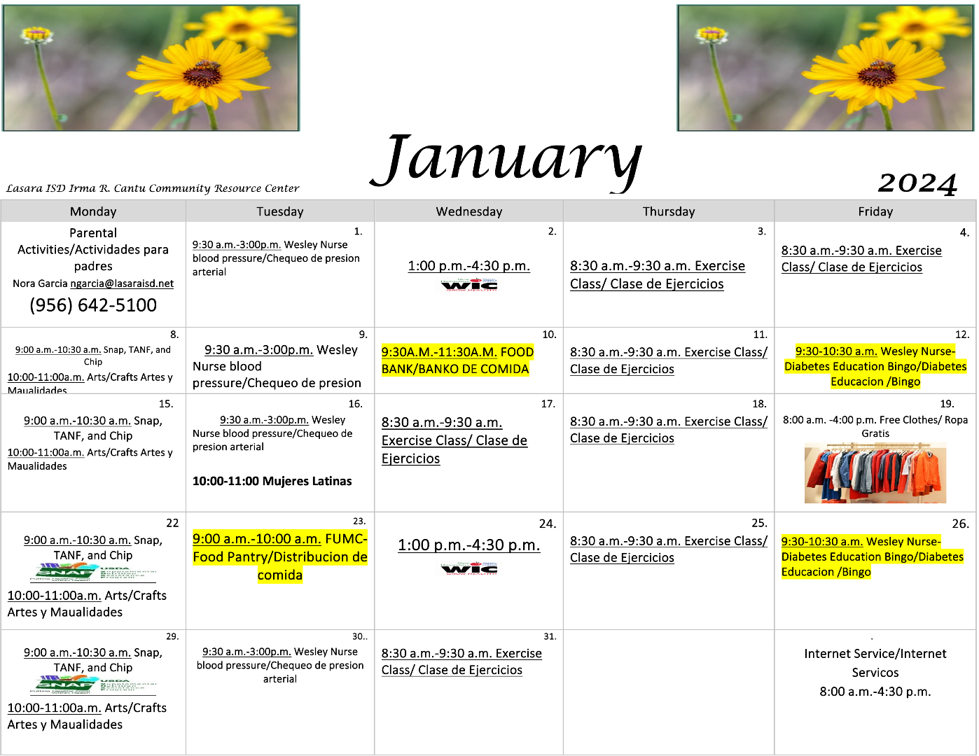 Lasara ISD Community Center Calendar